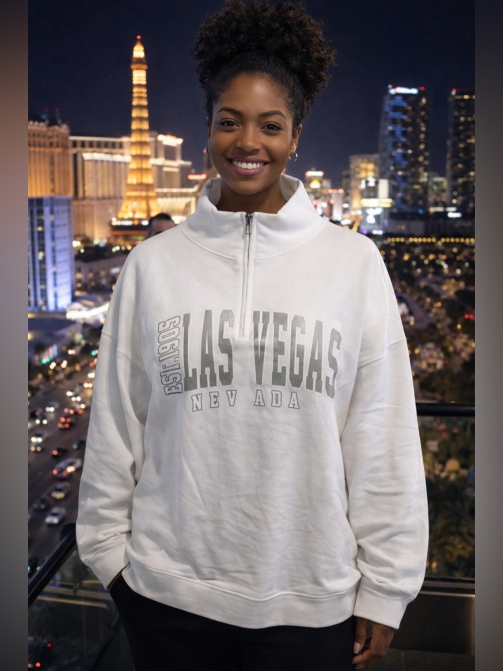 Las Vegas Quarter Zip Pullover Women’s 2XL • White Soft Lightweight NWT